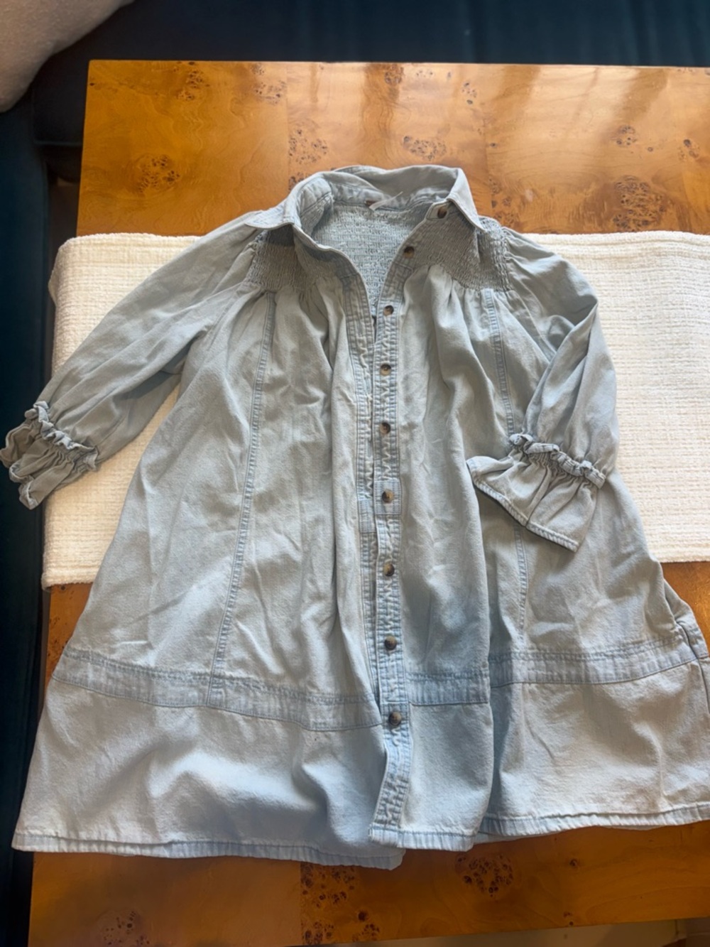 Free People Light Blue Button-Down Ruffle Tunic Top Shopbop